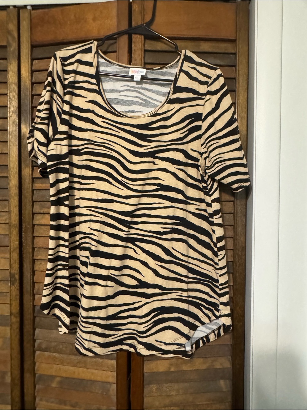 LuLaRoe Tan & Black Zebra Stripe Short Sleeve Top